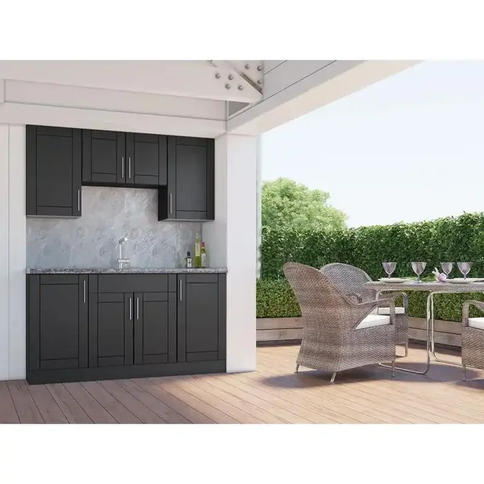 Sanibel Pitch Black 22-Piece 67.25 in. x 84 in. x 25 in. Outdoor Kitchen Cabinet Island Set