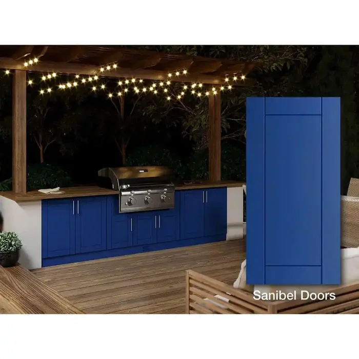 Sanibel Reef Blue 20-Piece 121.25 in. x 34.5 in. x 28.5 in. Outdoor Kitchen Cabinet Island Set