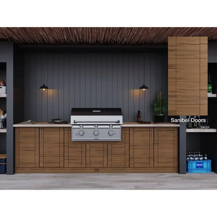 Sanibel Teak 17-Piece 121.25 in. x 34.5 in. x 28 in. Outdoor Kitchen Cabinet Island Set