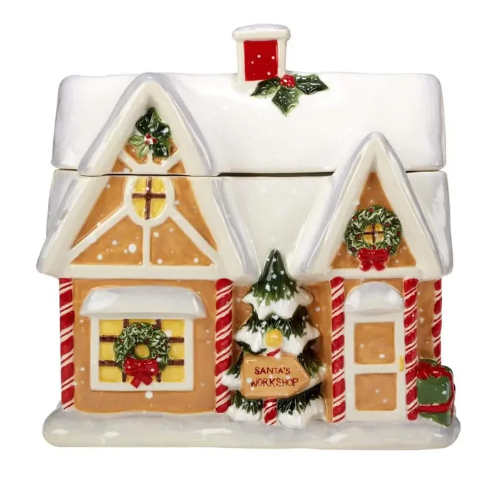 Santa‘s Workshop 9 in. Earthenware 3-D Cookie Jar