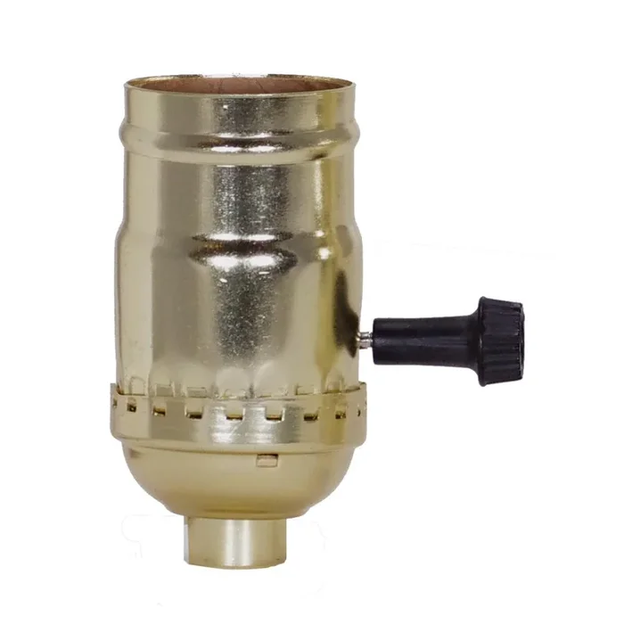Satco – 80-1008 – 3 Terminal (2 Circuit) Turn Knob Socket With Removable Knobs – Brite Gilt – 801008