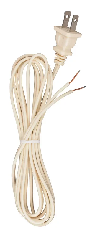 SATCO/NUVO 8 Foot 18/2 SPT-1 105C Cord Set Ivory 36 Inch Hank Molded Polarized Plug Tinned Tips 3/4 Inch Strip With 2 Inch Slit (90-2418)