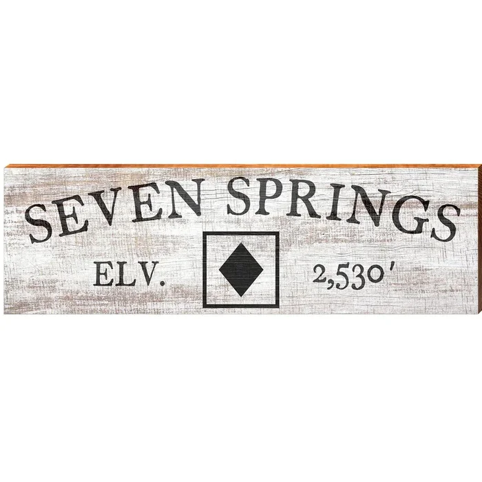 Seven Springs Black Diamond Minimal Elevation White Sign | Wall Art Print on Real Wood