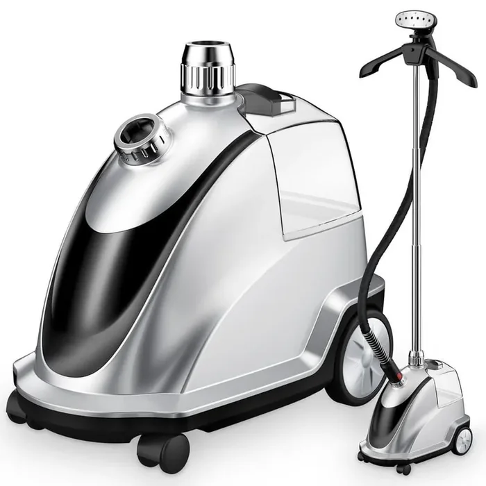 Silver Clothes Steamer, 1500W Powerful Standing Garment Steamer with Roll Wheels and 2.4 L Water Tank