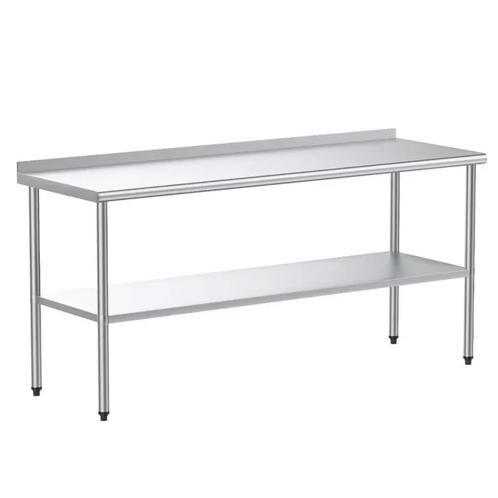 Silver Stainless Steel Table Kitchen Prep Table with Undershelf and Backsplash