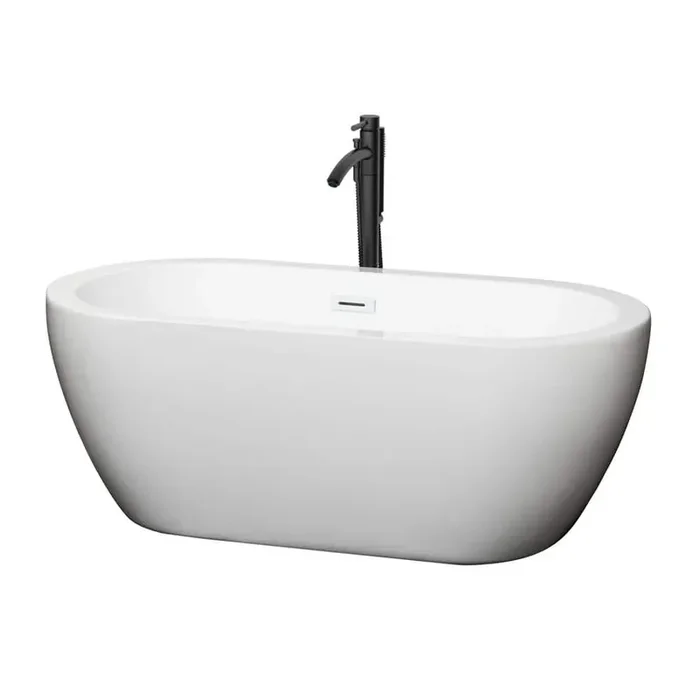 Soho 59.75 in. Acrylic Flatbottom Bathtub in White with Shiny White Trim and Matte Black Faucet