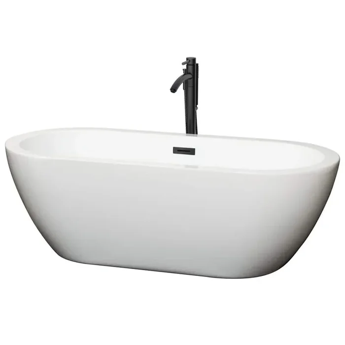 Soho 68 in. Acrylic Flatbottom Bathtub in White with Matte Black Trim and Faucet