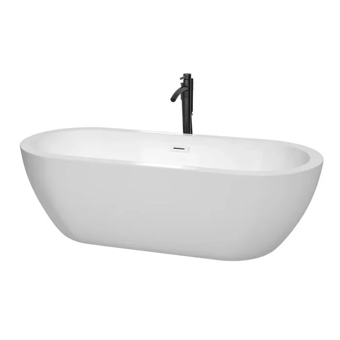 Soho 71.5 in. Acrylic Flatbottom Bathtub in White with Shiny White Trim and Matte Black Faucet