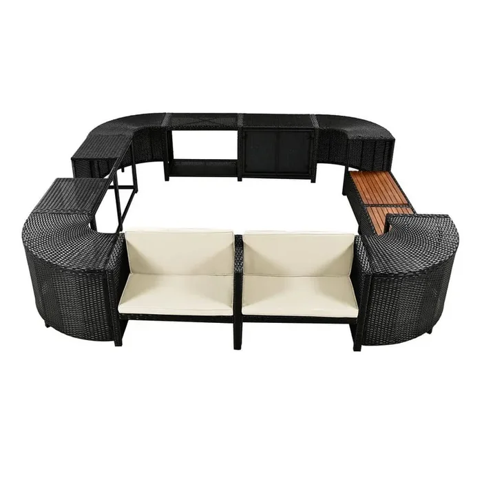 Spa Surround Spa Frame Quadrilateral Wicker Rattan Outdoor Sectional Sofa Set with Beige Cushions