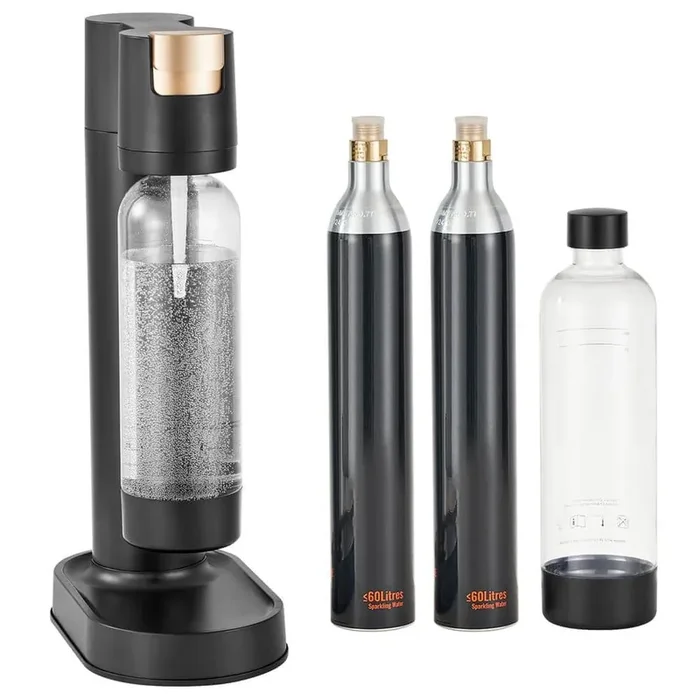 Sparkling Water Maker, Soda Carbonator Machine, Seltzer Water Kit with 2 BPA-Free 1 L PET Bottles, Black