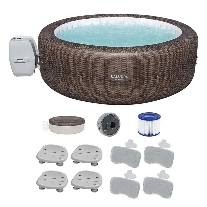 St Moritz 7-Person 180-Jet Inflatable Hot Tub with Spa Seat (4-Pack) and Padded Pillows (4-Pack)