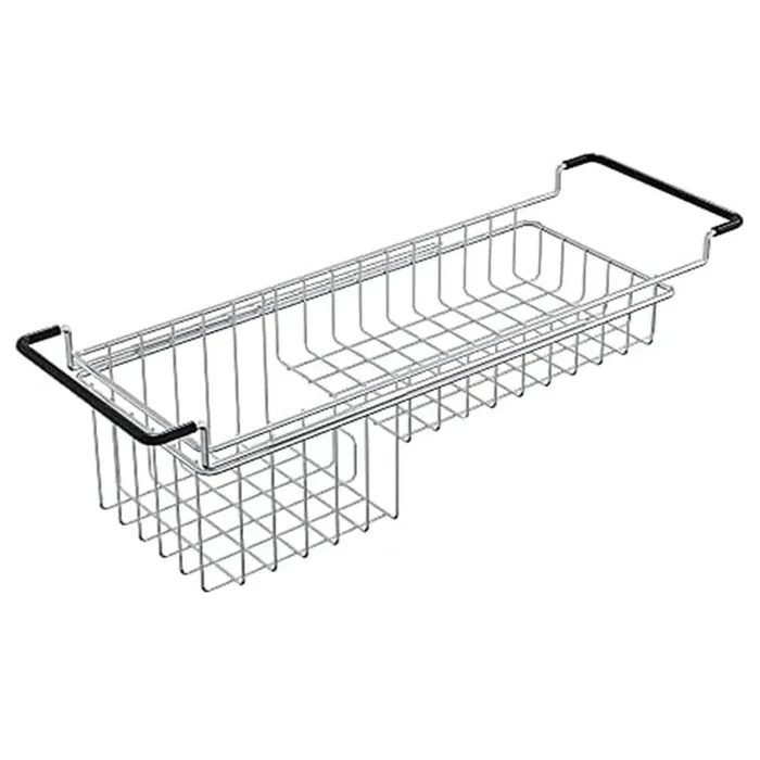 Stainless Steel Expandable Kitchen Sink Caddy Organizer with Dividers Telescopic Rack for Sponge Detergent Rag