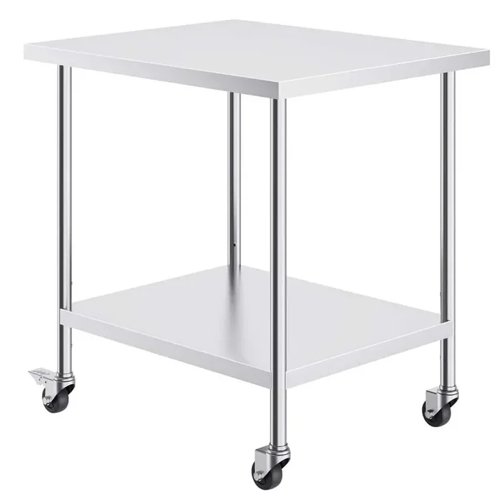 Stainless Steel Work Table 30 x 36 x 38 in., 4 Wheels, Adjustable Height Heavy Kitchen Prep Table for Commercial Kitchen
