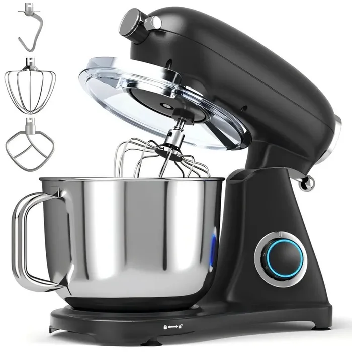 Stand Mixer 800-Watt 7 qt. 6-Speed Black Stainless Steel Electric Dough Mixer