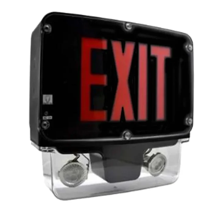 Standard-BL All LED NEMA4X/NSF Exit And Emergency Combo Single Face Red Letters 12V 28W Black Housing Self-Diagnostics (INDCWLEZU1R1228B-SDT-TP-NH)