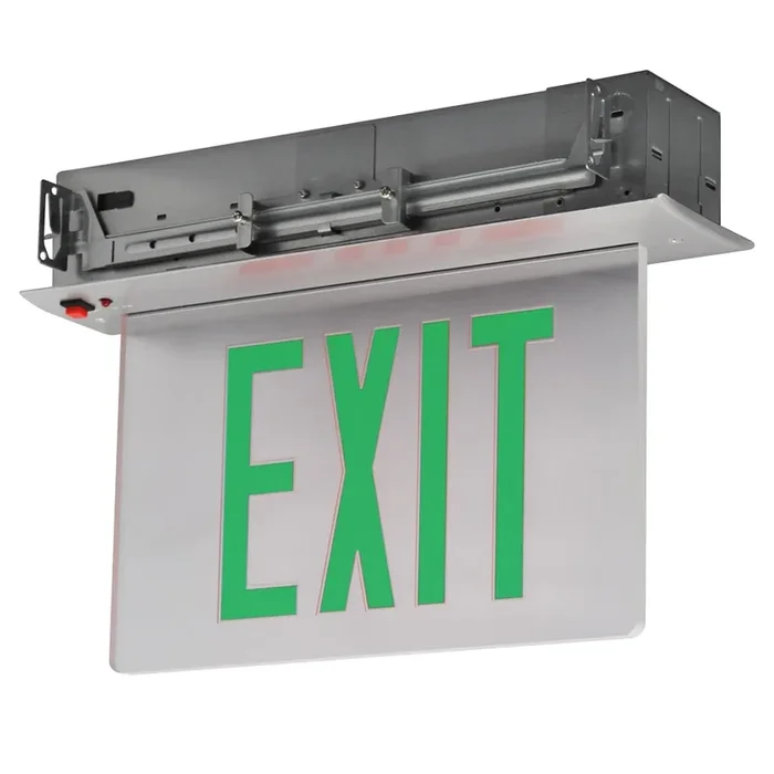 Standard-BL Recessed Edgelit Aluminum Exit Sign Single Face Green Letters Clear Panel Aluminum Trim Plate AC Only (RELZXTE1GCA-USA)