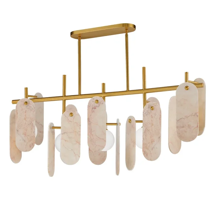 Studio M – SM24825RJNAB – Five Light Linear Pendant – Megalith – Stone – Natural Aged Brass – SM24825RJNAB