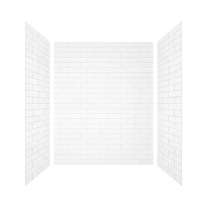 Subway Small Tile 60 in. W x 36 in. D x 75 in. H 3-Piece Glue-Up Solid Surface Surround Shower Wall Panels in White