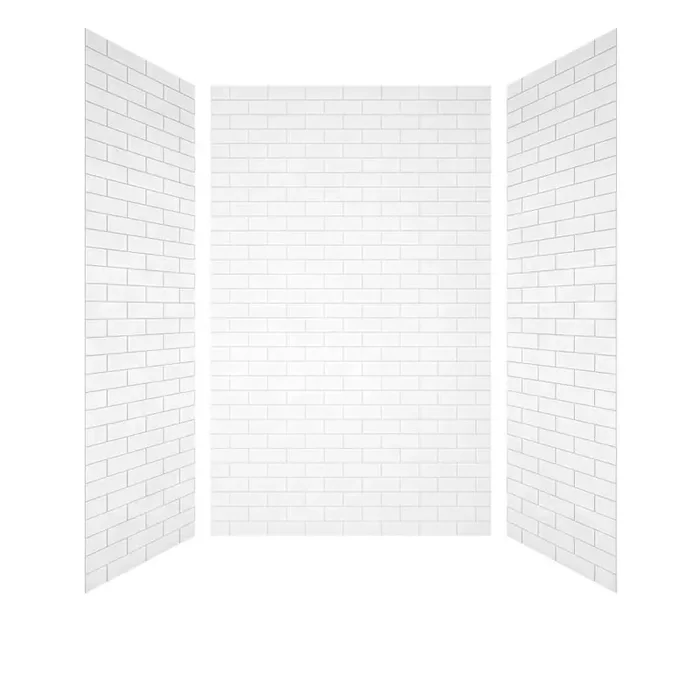 Subway Small Tile 60 in. W x 36 in. D x 96 in. H 3-Piece Glue-Up Solid Surface Surround Shower Wall Panels in White