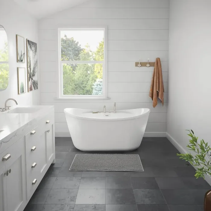 Suna 58 in. AcrylX Center Drain Non-Whirlpool Flatbottom Freestanding Bathtub in White