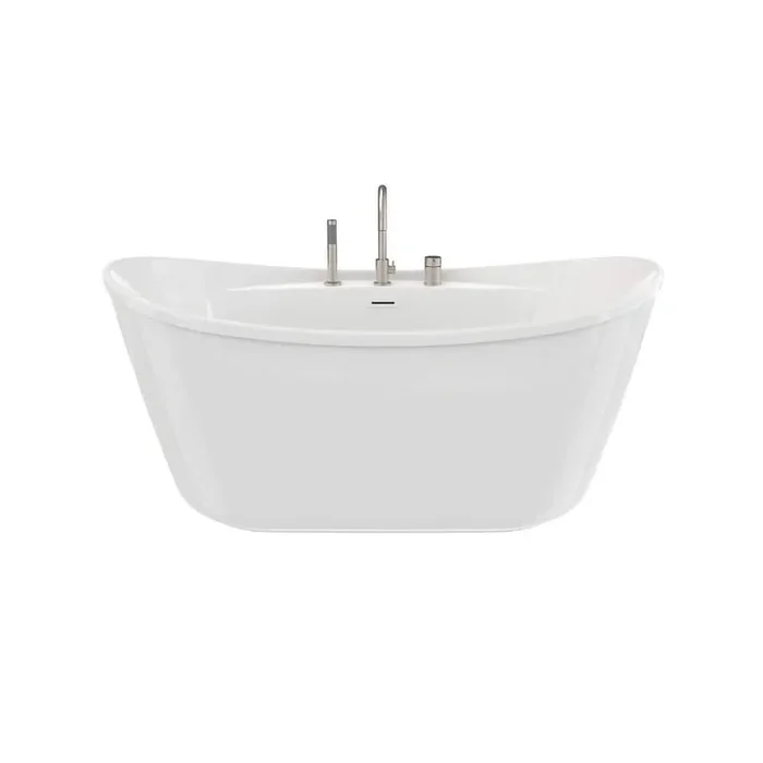 Suna 58 in. x 32 in. Soaking Non-whirlpool Freestanding Bathtub in white with Deckmount Faucet in Brushed Nickel
