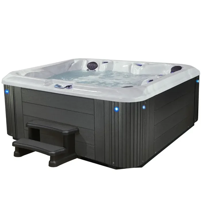 Sutherland LS 6-Person 81-Jet, 120-Port Lounger 240V Hot Tub with Ozone, Stainless Steel Jets and Heater and Waterfall