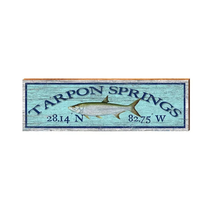 Tarpon Springs Fish Blue Latitude Longitude | Wall Art Print on Real Wood
