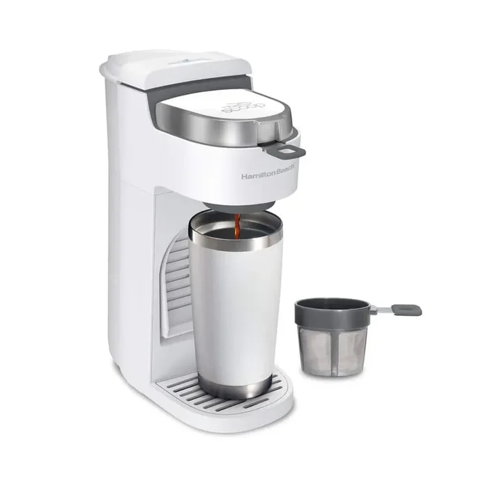 The Scoop 1 Cup, Single serve White Coffee Maker w/no pods or filters needed
