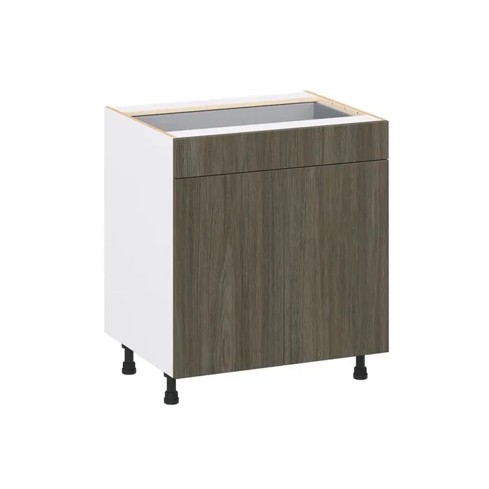 Timberline 30 in. W x 34.5 in. H x 24 in. D Slab Walnut Assembled Base Kitchen Cabinet with a Drawer