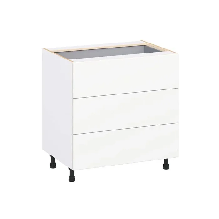 Timberline 33 in. W x 24 in. D x 34.5 in. H Assembled Slab Drawer Base Kitchen Cabinet in Bright White with 4-Drawers