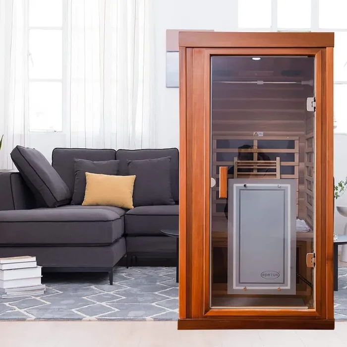 Tita 1-Person Far Infrared Sauna with 8-Heaters, LCD Display, Bluetooth Audio, LED Lighting and Vent Include