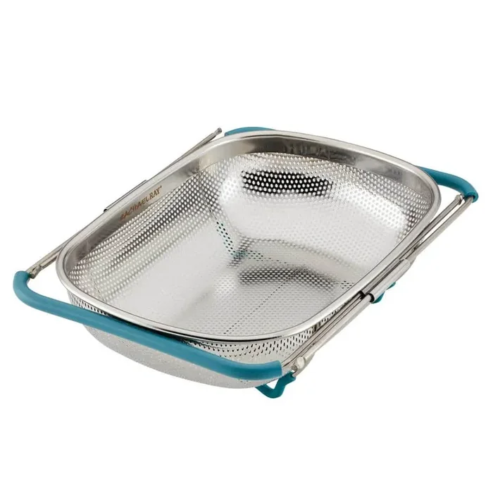 Tools and Gadgets 4.5 qt. Stainless Steel Over-The-Sink Colander, Agave Blue Handles