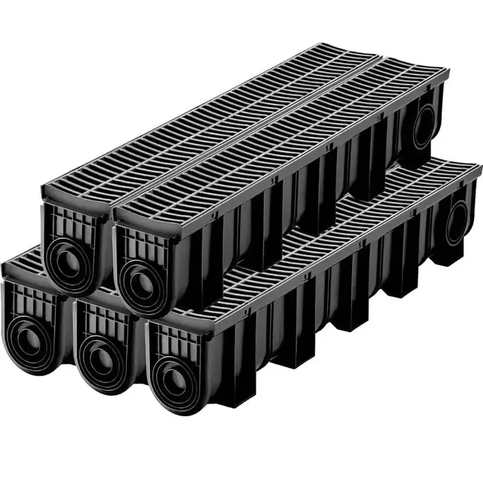 Trench Drain System 39 in. L x 5.8 in. W x 7.5 in. D Drainage Trench with Plastic Grate and End Cap Channel Drain 5 Pack