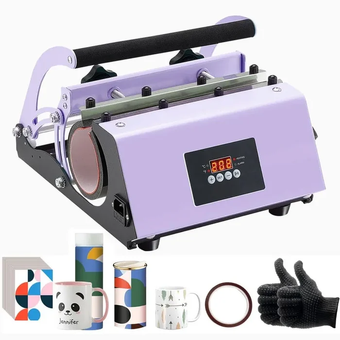 Tumbler Heat Press Machine, Purple, 11-30oz. Mug Press, Fast & Even Heating, Sublimation Press with Paper, Tape & Gloves