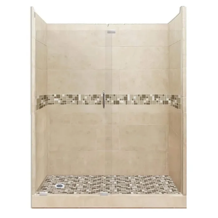 Tuscany Grand Slider 36 in. x 60 in. x 80 in. Left Drain Alcove Shower Kit in Brown Sugar and Chrome Hardware