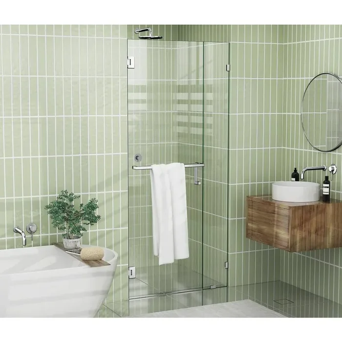 Umbra 43 in. W x 78 in. H Wall Hinged Frameless Towel Bar Shower Door in Chrome with Clear Glass