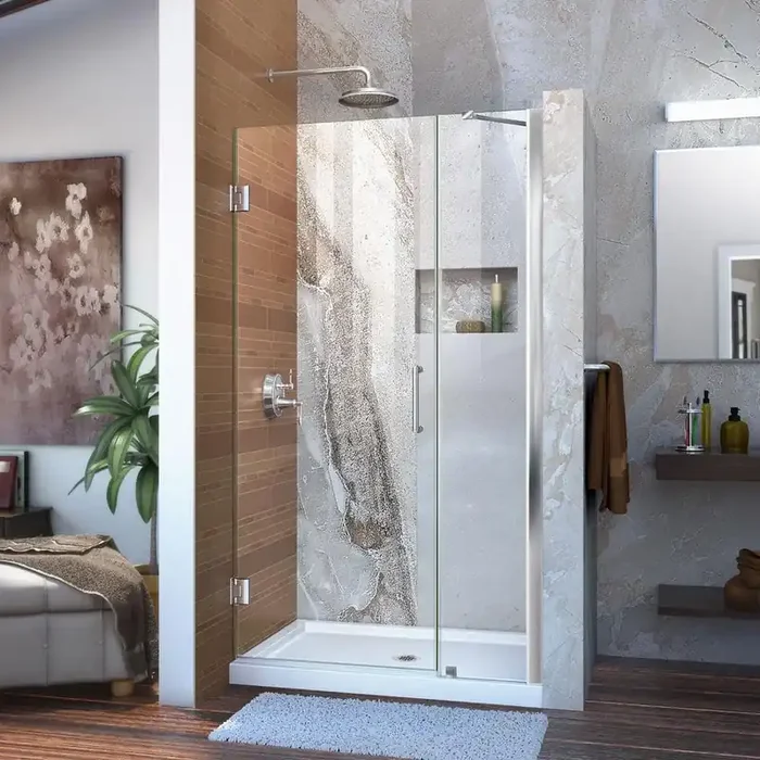Unidoor 39 to 40 in. x 72 in. Frameless Hinged Shower Door in Chrome