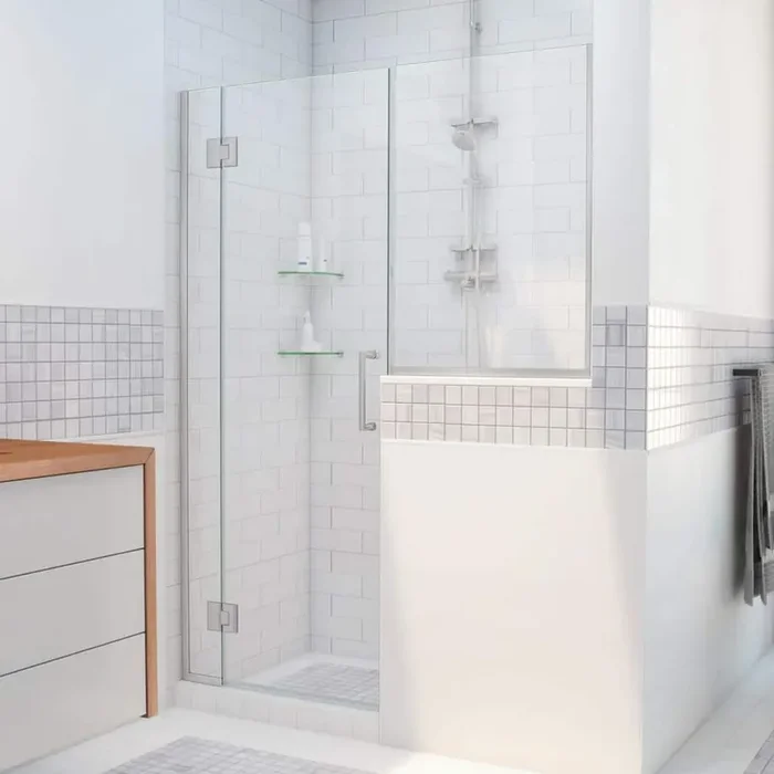 Unidoor-X 57 to 57.5 in. x 72 in. Frameless Hinged Shower Door in Brushed Nickel