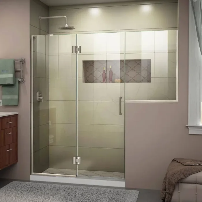 Unidoor-X 72 to 72.5 in. x 72 in. Frameless Hinged Shower Door in Brushed Nickel
