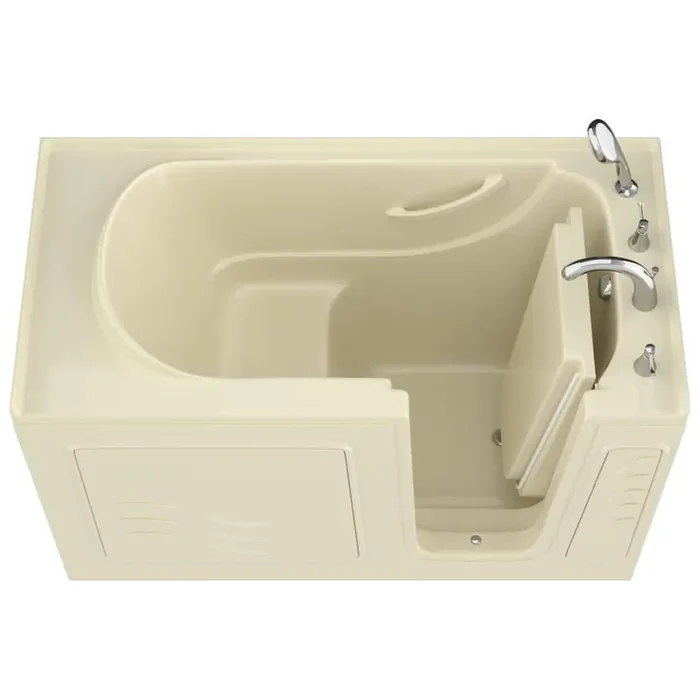Universal Collection 30 in. L x 59 in. W Right Side Drain Soaker Bathtub in Biscuit with Fast Filling Faucet Set