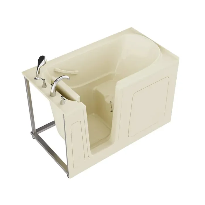 Universal Collection 32 in. L x 60 in. W Left Side Drain Soaker Bathtub in Biscuit with Fast Filling Faucet Set