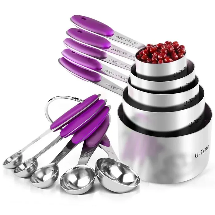 Upgraded 10-Piece Stainless Steel Purple Measuring Cup Set with Dishwasher Safe