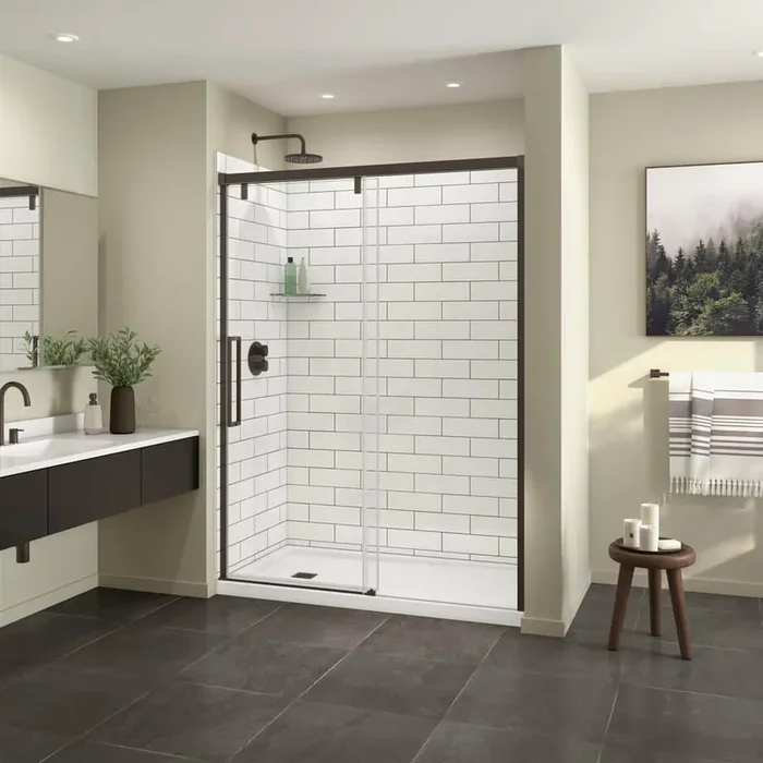 Utile 60 in. L x 32 in. W x 81 in. H Composite Direct-to-Stud Three-Piece Alcove Shower Wall Kit in Metro Tux
