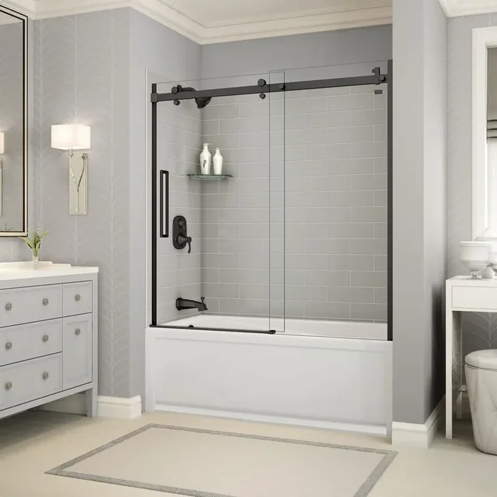 Utile 60 in. W x 30 in. D x 60 in. H Composite Direct-to-Stud Three-Piece Tub Wall Kit in Metro Soft Grey