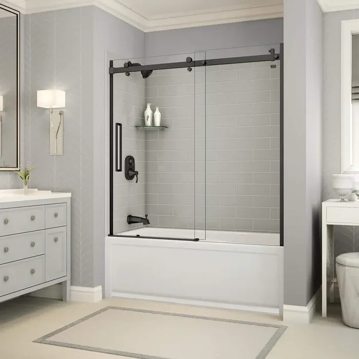 Utile Metro 32 in. x 60 in. x 81 in. Bath and Shower Kit with New Town Left Hand Drain in Soft Grey