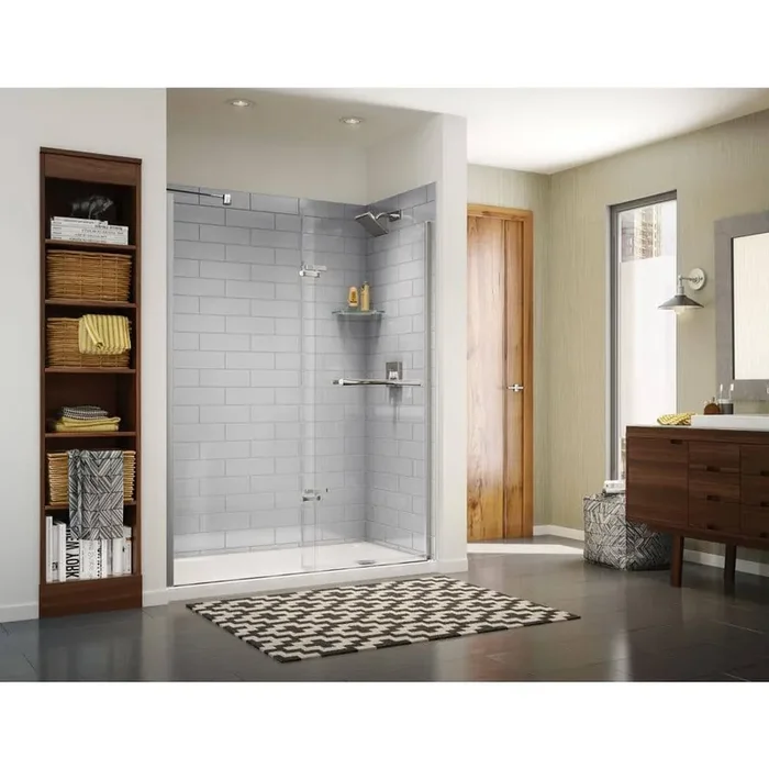 Utile Metro 32 in. x 60 in. x 83.5 in. Alcove Shower Stall in Soft Grey with Right Drain Base in White