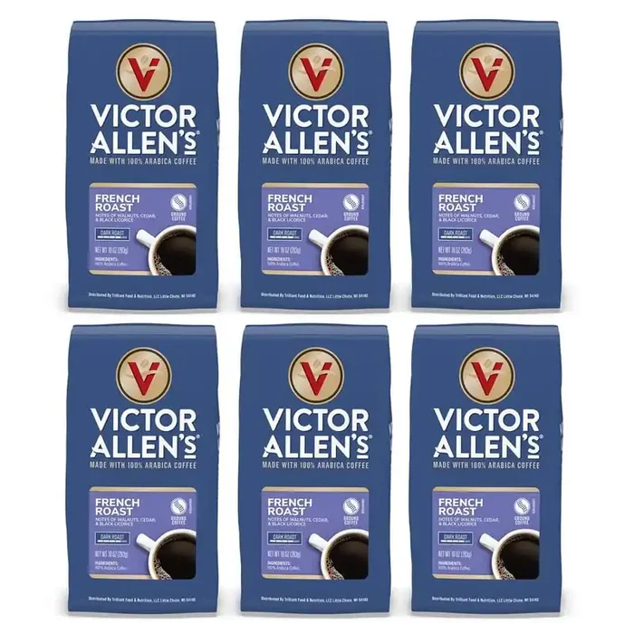 Victor Allen‘s Coffee French Roast Ground Coffee, Dark Roast, 6-Pack – 10 oz. Bags
