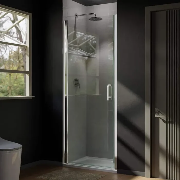 Victoria 30 to 31-3/8 in. W x 72 in. H Pivot Swing Frameless Shower Door in Chrome with Clear Glass