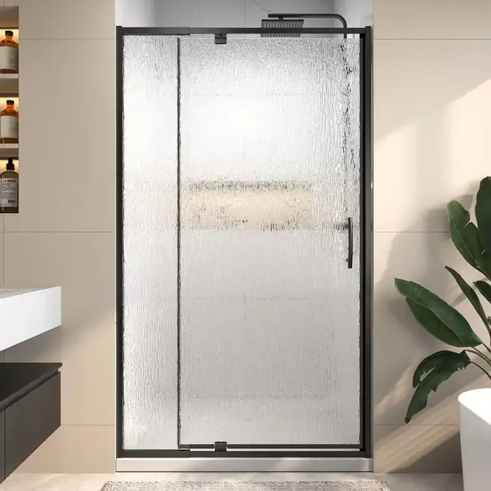 Victoria 38-42 in. W x 71 in. H Pivot Swing Framed Shower Door in Matte Black with Clear SGCC Tempered Rain Glass