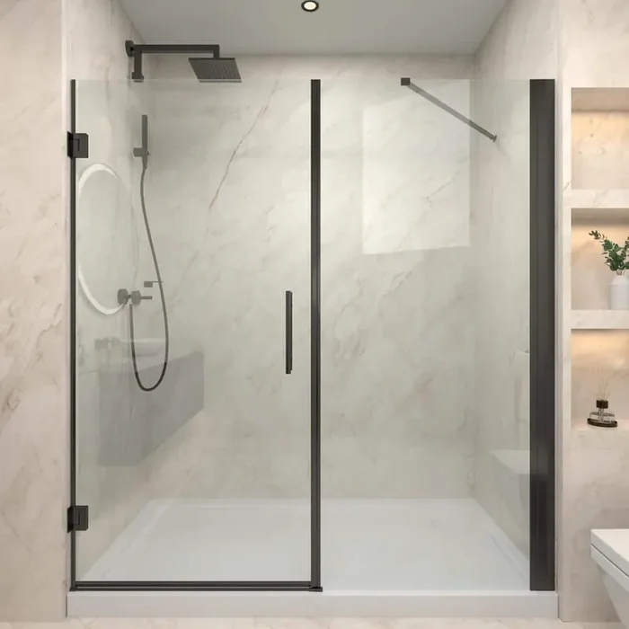 Victoria 70-72 in. W x 76 in. H Pivot Frameless Shower Door in Matte Black with 3/8 Inches Thick SGCC Tampered Glass